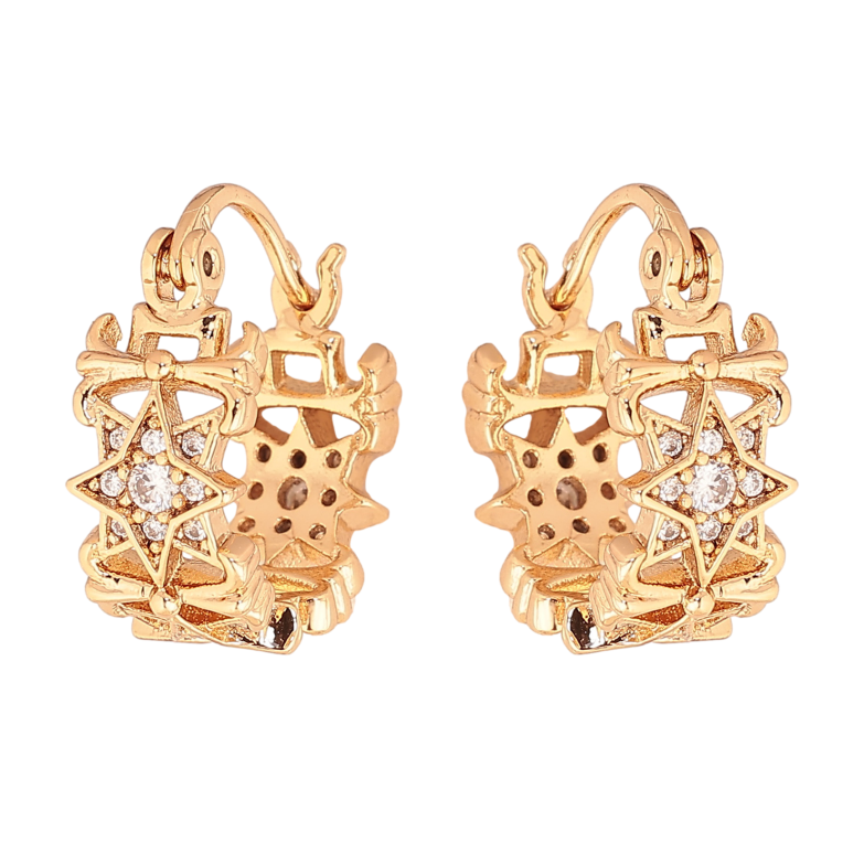 Сережки Xuping колір позолота 18K італійський замок декоративний візерунок з кристалами ø 1.5см фото №1