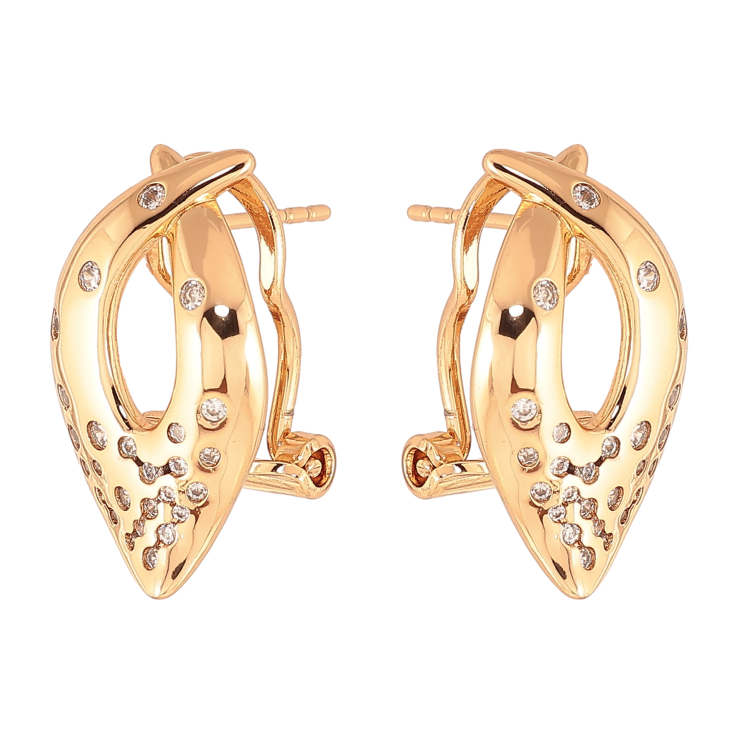 Сережки Xuping колір Позолота 18К італійський замок "Візерунок з кристалами" фото №2