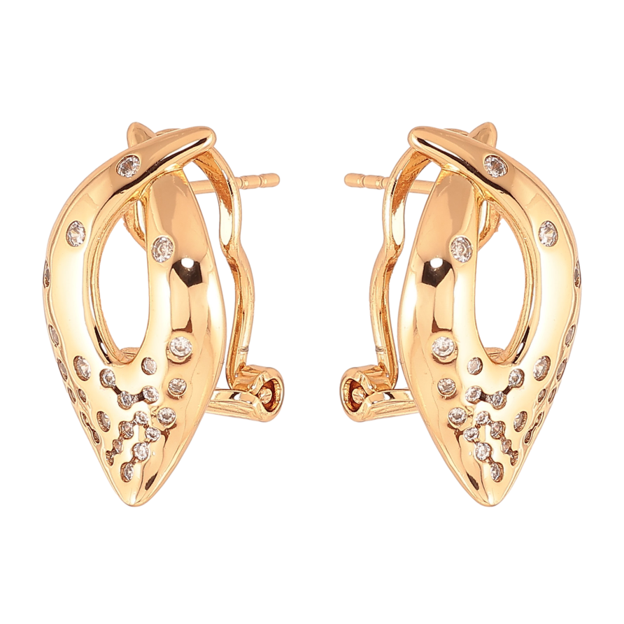 Серьги Xuping цвет Позолота 18К итальянский замок "Узор с кристаллами" фото №1