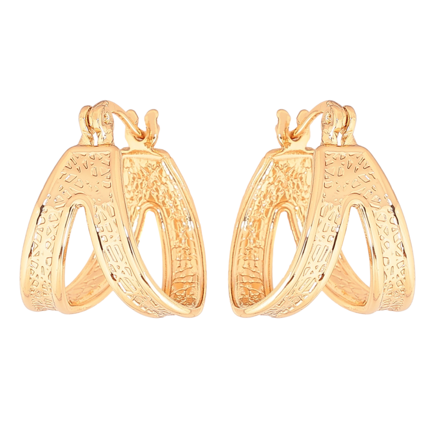 Сережки Xuping колір позолота 18K італійський замок декоративний візерунок фото №1 Сережки Xuping колір позолота 18K італійський замок декоративний візерунок фото №1