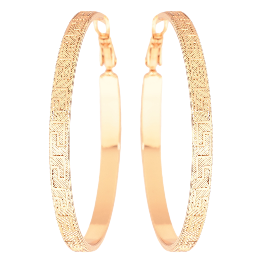 Серьги Xuping цвет позолота 18K кольца (конго) греческий узор ø 5см фото №1 Серьги Xuping цвет позолота 18K кольца (конго) греческий узор ø 5см фото №1