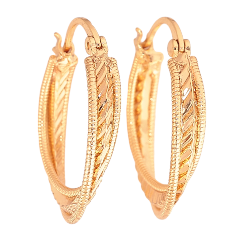 Сережки Xuping колір позолота 18K кільця (конго) декоративний візерунок ø 2см фото №1