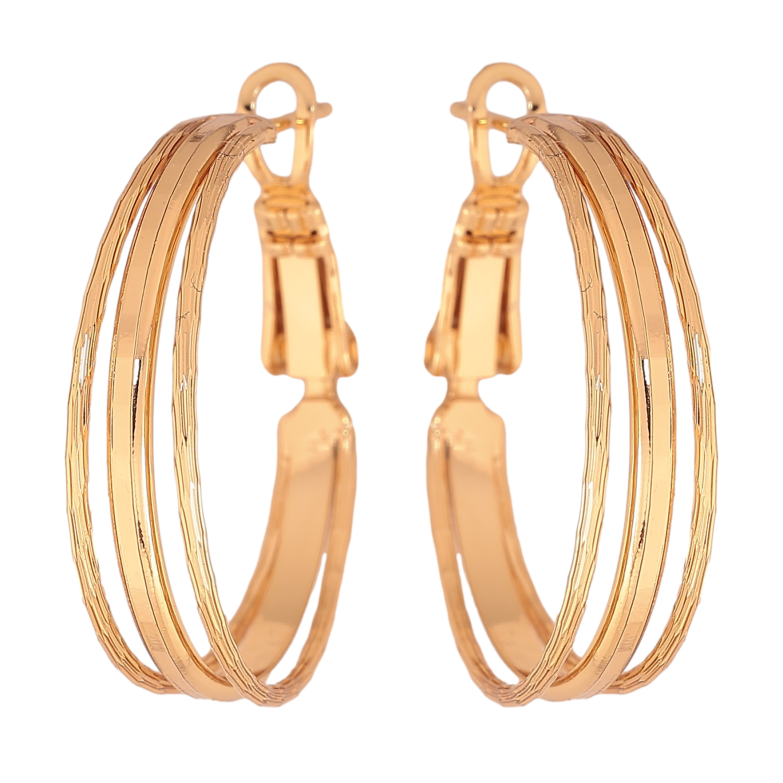 Сережки Xuping колір позолота 18K кільця (конго) декоративний візерунок ø 2.5см фото №1 Сережки Xuping колір позолота 18K кільця (конго) декоративний візерунок ø 2.5см фото №1