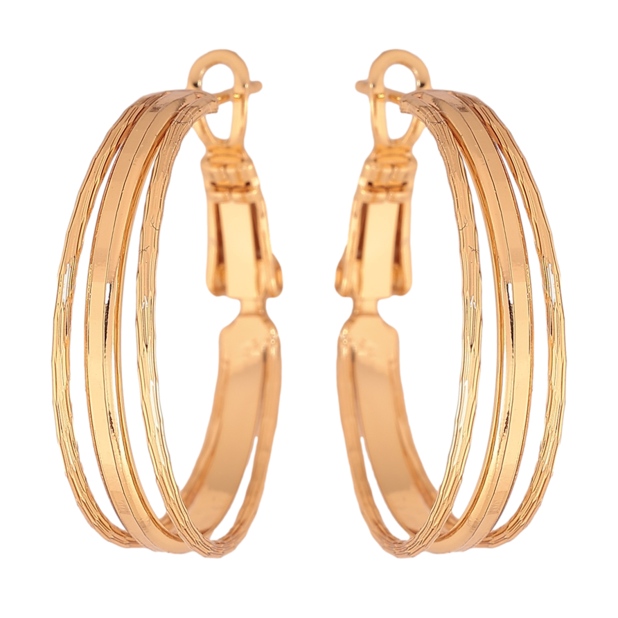 Сережки Xuping колір позолота 18K кільця (конго) декоративний візерунок ø 2.5см фото №1 Сережки Xuping колір позолота 18K кільця (конго) декоративний візерунок ø 2.5см фото №1