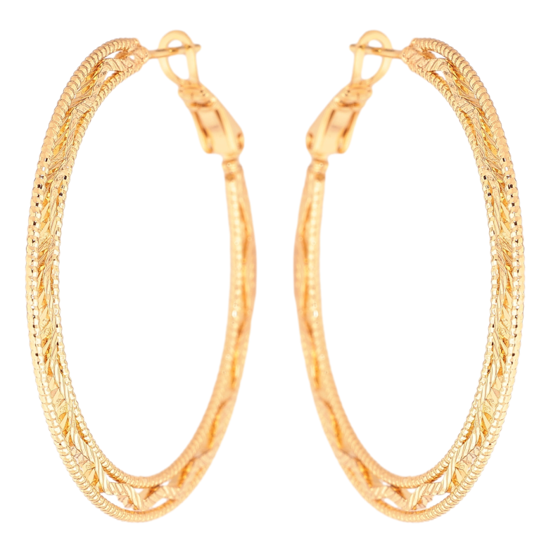 Сережки Xuping колір позолота 18K кільця (конго) декоративний візерунок ø 4см фото №2 Сережки Xuping колір позолота 18K кільця (конго) декоративний візерунок ø 4см фото №2