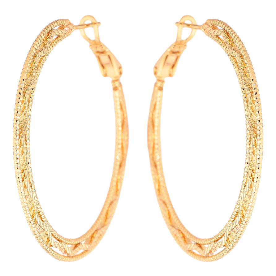 Сережки Xuping колір позолота 18K кільця (конго) декоративний візерунок ø 4см фото №1 Сережки Xuping колір позолота 18K кільця (конго) декоративний візерунок ø 4см фото №1