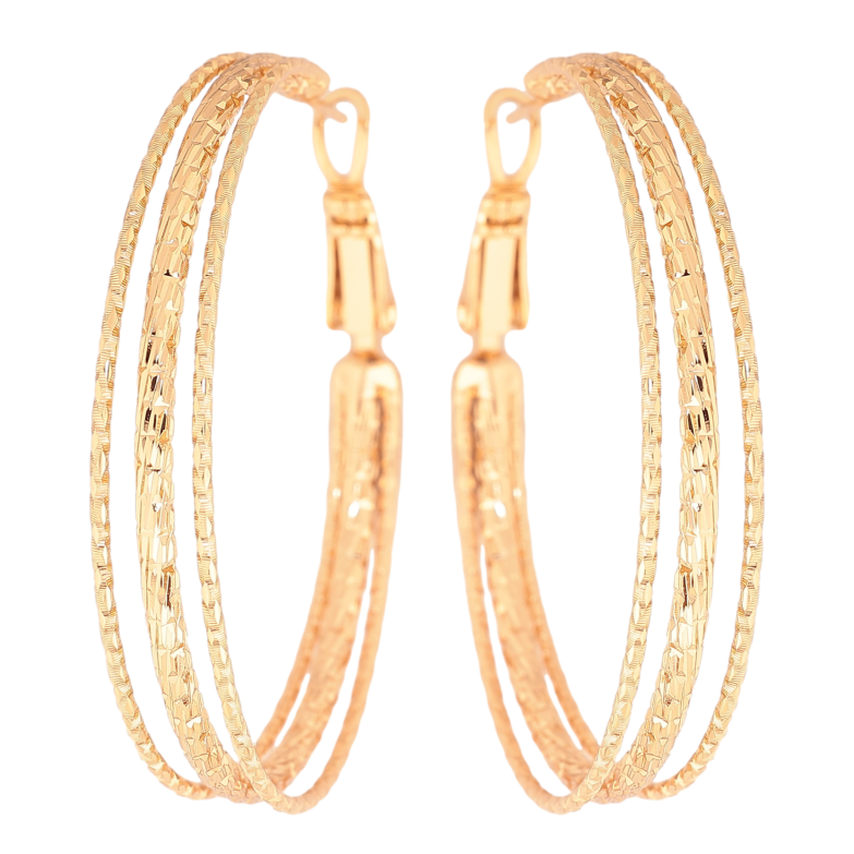 Серьги Xuping цвет позолота 18K кольца (конго) декоративный узор ø 4см фото №1 Серьги Xuping цвет позолота 18K кольца (конго) декоративный узор ø 4см фото №1