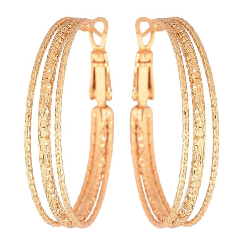 Сережки Xuping колір позолота 18K кільця (конго) декоративний візерунок ø 3.5см фото №1