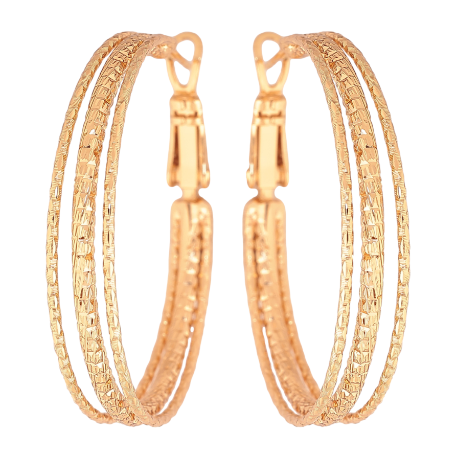 Серьги Xuping цвет позолота 18K кольца (конго) декоративный узор ø 3.5см фото №1 Серьги Xuping цвет позолота 18K кольца (конго) декоративный узор ø 3.5см фото №1