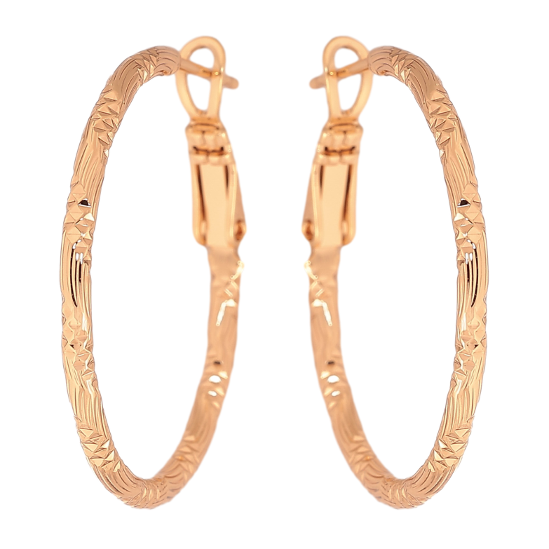 Сережки Xuping колір Позолота 18K кільця (конго) "Декоративний візерунок" ø 3см фото №1