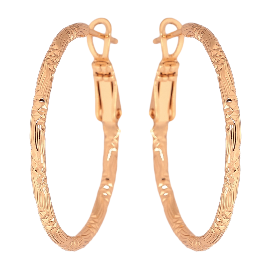 Сережки Xuping колір Позолота 18K кільця (конго) "Декоративний візерунок" ø 3см фото №1