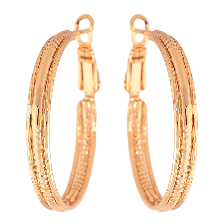 Сережки Xuping колір Позолота 18K кільця (конго) "Декоративний візерунок" ø 3см фото №3