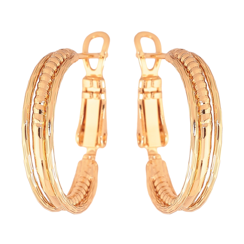 Сережки Xuping колір Позолота 18K кільця (конго) "Декоративний візерунок" ø 2см фото №1