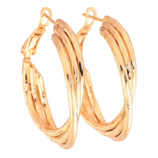 Сережки Xuping колір Позолота 18K кільця (конго) "Декоративний візерунок" ø 3см фото №1
