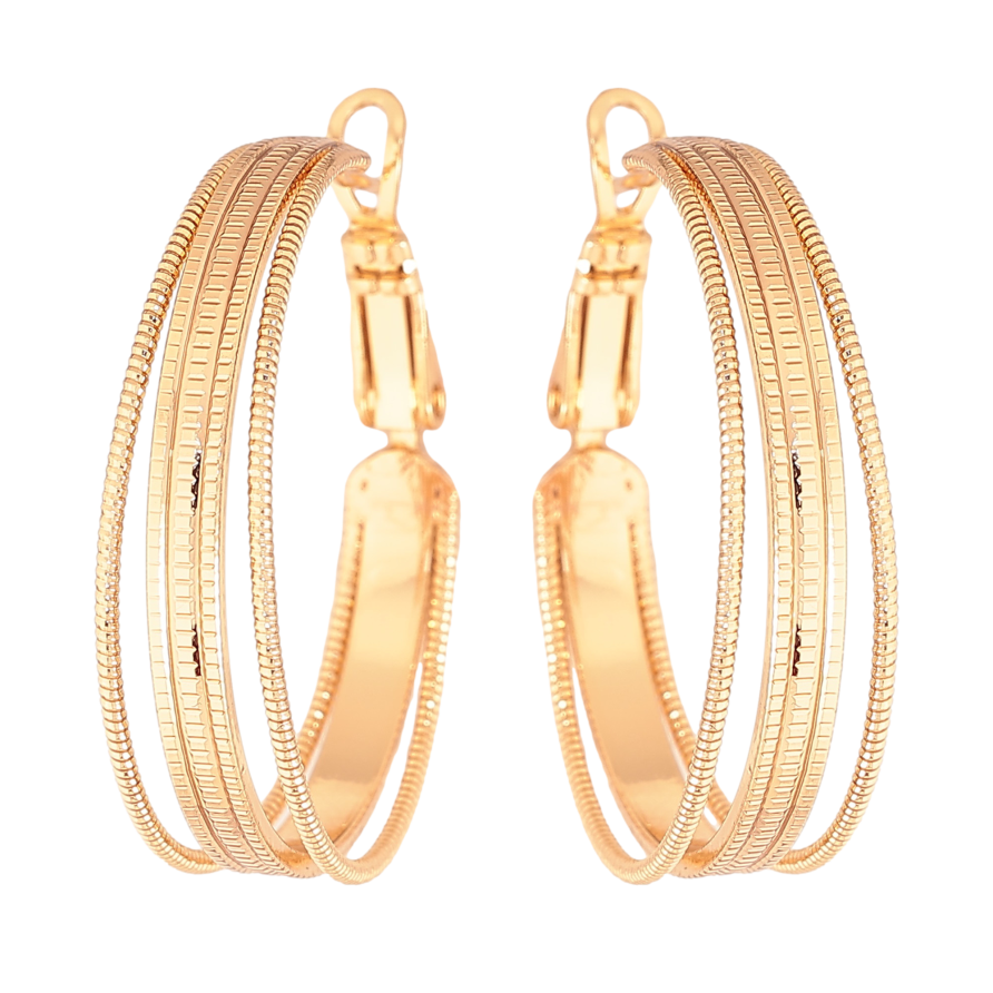 Серьги Xuping цвет Позолота 18K кольца (конго) "Декоративный узор" ø 3см фото №1