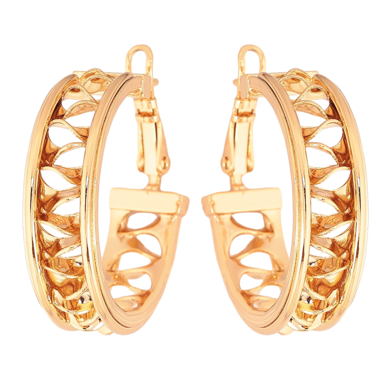 Сережки Xuping колір Позолота 18K кільця (конго) "Декоративний візерунок" ø 3см фото №1