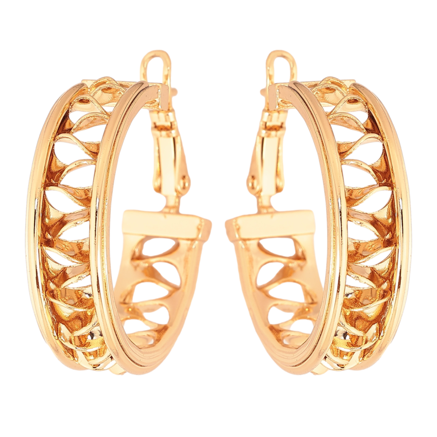 Сережки Xuping колір Позолота 18K кільця (конго) "Декоративний візерунок" ø 3см фото №1