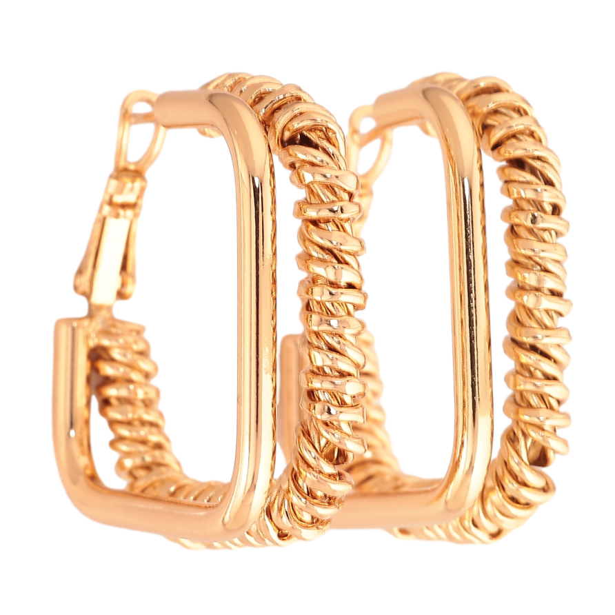 Сережки Xuping колір Позолота 18K італійський замок "Декоративний візерунок, 3х3см" на один бік фото №1