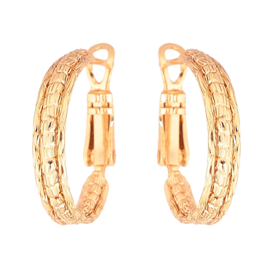 Сережки Xuping колір Позолота 18K кільця (конго) "Декоративний візерунок" ø 2см фото №1