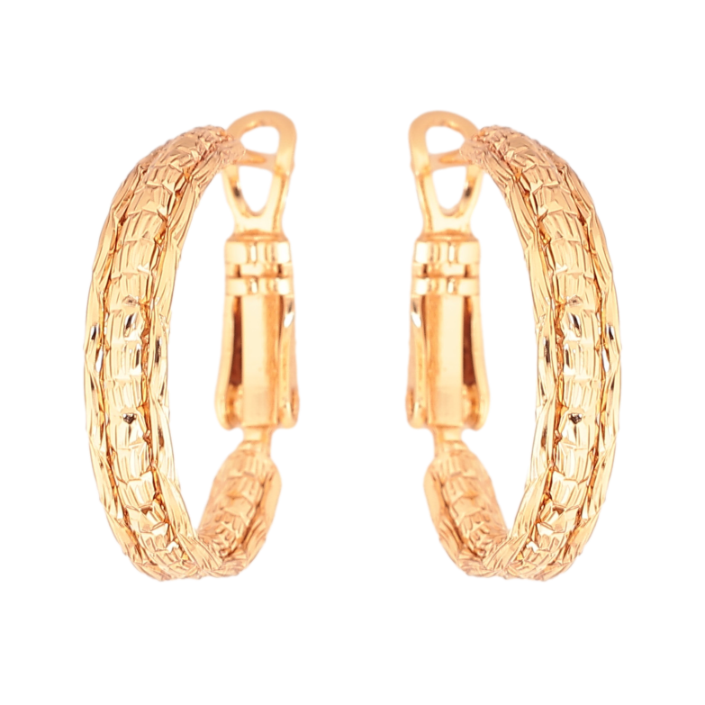Сережки Xuping колір Позолота 18K кільця (конго) "Декоративний візерунок" ø 2см фото №2 Сережки Xuping колір Позолота 18K кільця (конго) "Декоративний візерунок" ø 2см фото №2