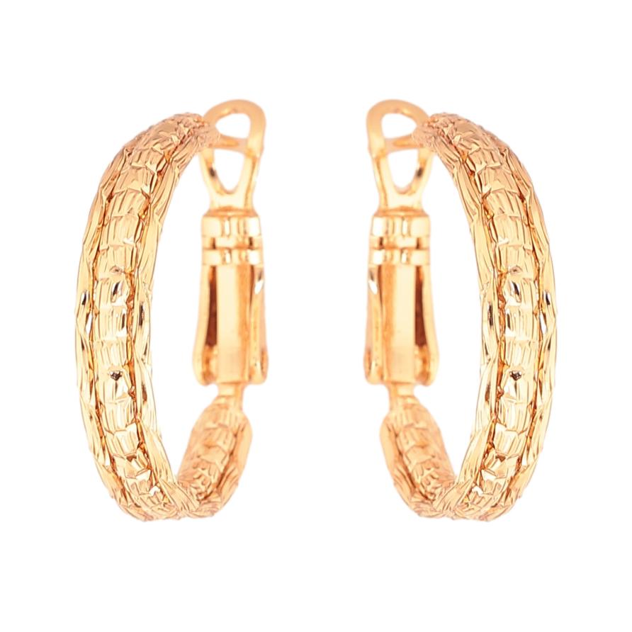 Сережки Xuping колір Позолота 18K кільця (конго) "Декоративний візерунок" ø 2см фото №1