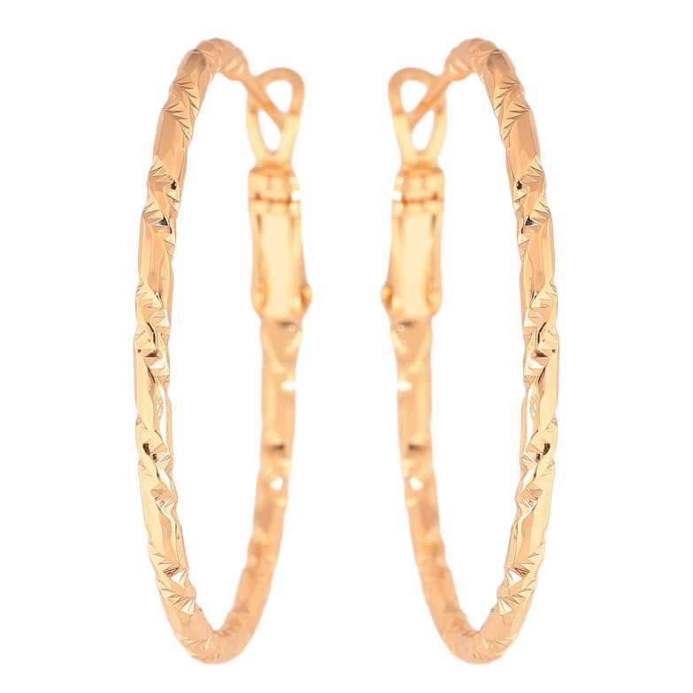 Сережки Xuping колір Позолота 18K кільця (конго) "Декоративний візерунок" ø 3.5см фото №6 Сережки Xuping колір Позолота 18K кільця (конго) "Декоративний візерунок" ø 3.5см фото №6