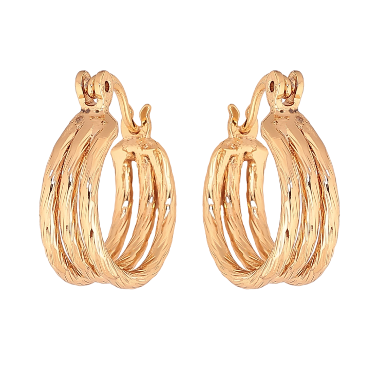 Сережки Xuping колір Позолота 18K кільця (конго) "Потрійні з візерунком" ø 1.5см фото №8