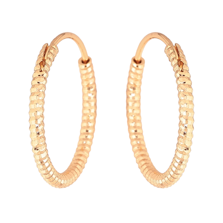 Сережки Xuping колір Позолота 18K кільця (конго) "Декоративний візерунок" ø 2см фото №1