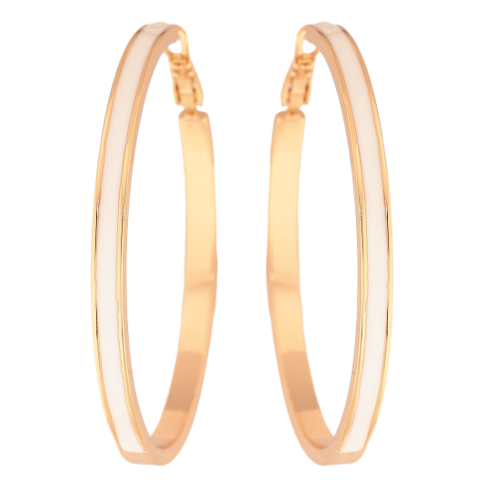 Сережки Xuping колір Позолота 18K кільця (конго) "Візерунок білою емаллю" ø 5см фото №1