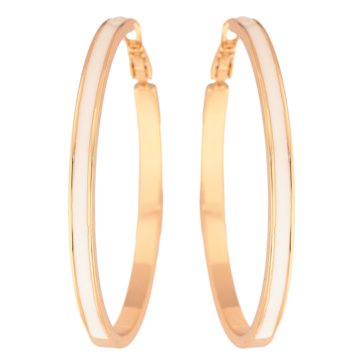 Сережки Xuping колір Позолота 18K кільця (конго) "Візерунок білою емаллю" ø 5см фото №7