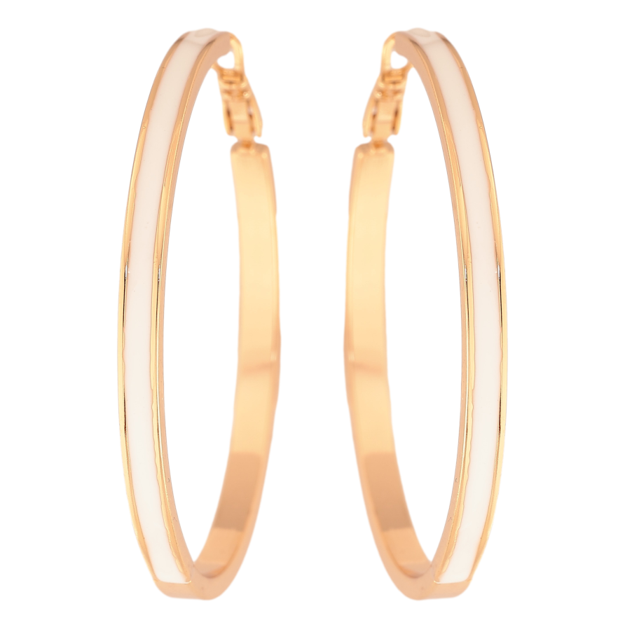 Сережки Xuping колір Позолота 18K кільця (конго) "Візерунок білою емаллю" ø 5см фото №1