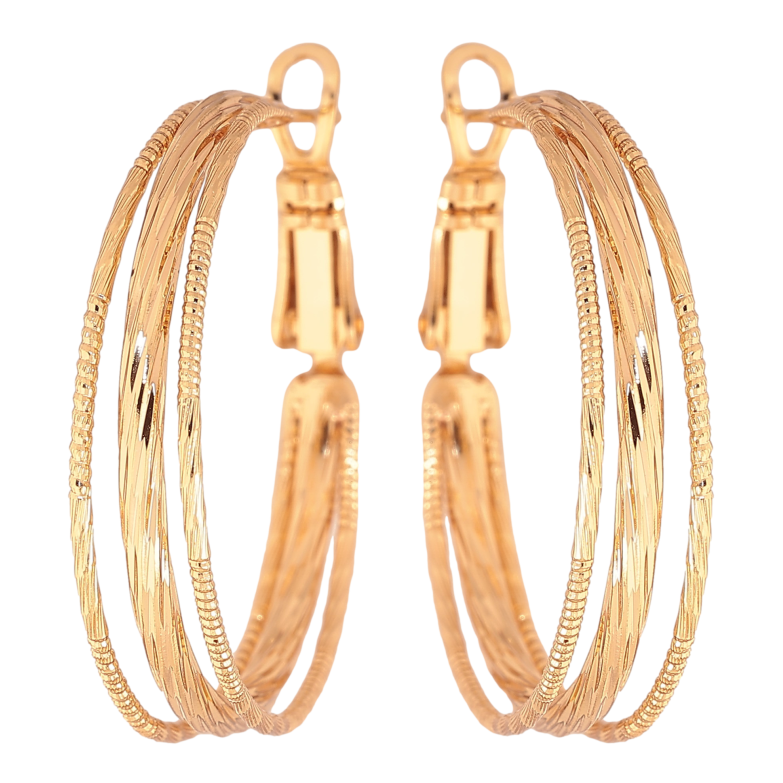 Серьги Xuping цвет Позолота 18K кольца (конго) "Декоративный узор" ø 3см фото №1