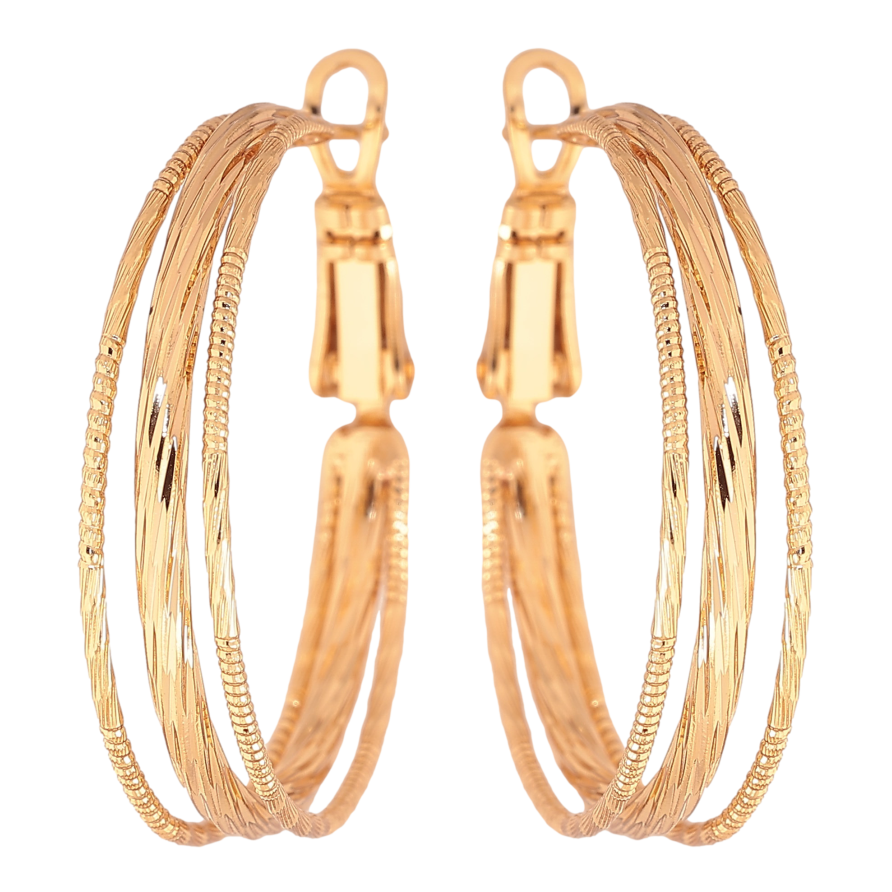 Сережки Xuping колір Позолота 18K кільця (конго) "Декоративний візерунок" ø 3см фото №1