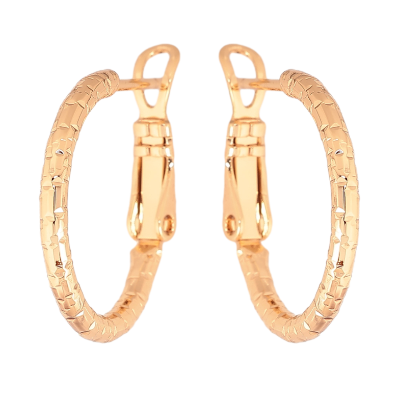 Сережки Xuping колір Позолота 18K кільця (конго) "Декоративний візерунок" ø 2см фото №1