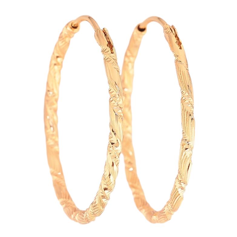 Сережки Xuping колір Позолота 18K кільця (конго) "Декоративний візерунок" ø 3см фото №1