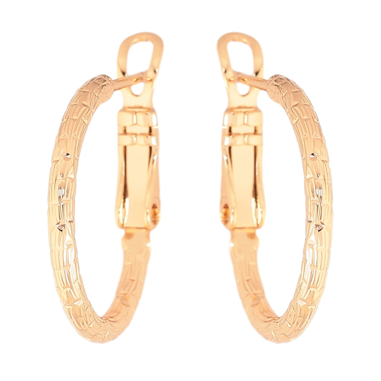 Сережки Xuping колір Позолота 18K кільця (конго) "Декоративний візерунок" ø 2см фото №1