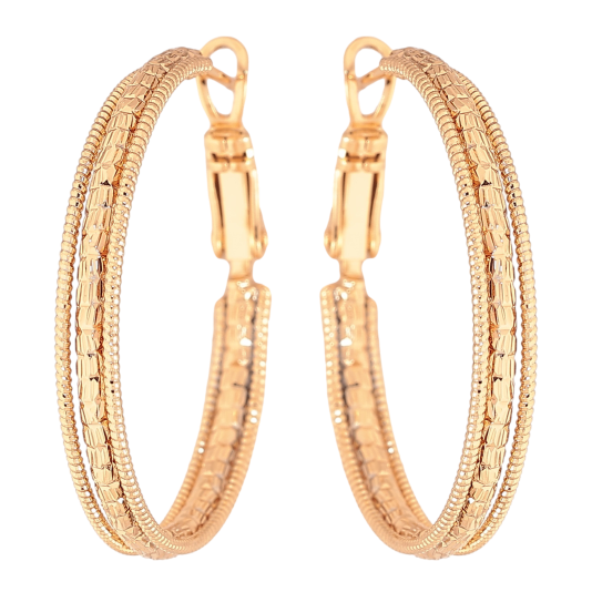Сережки Xuping колір Позолота 18K кільця (конго) "Декоративний візерунок" ø 3см фото №1