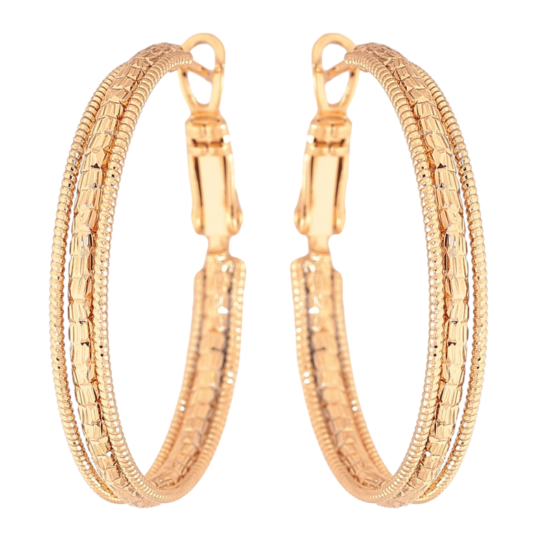 Серьги Xuping цвет Позолота 18K кольца (конго) "Декоративный узор" ø 3см фото №1