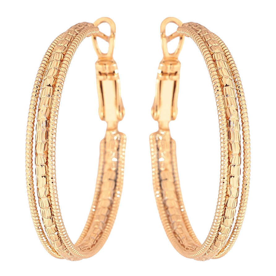 Серьги Xuping цвет Позолота 18K кольца (конго) "Декоративный узор" ø 3см фото №1