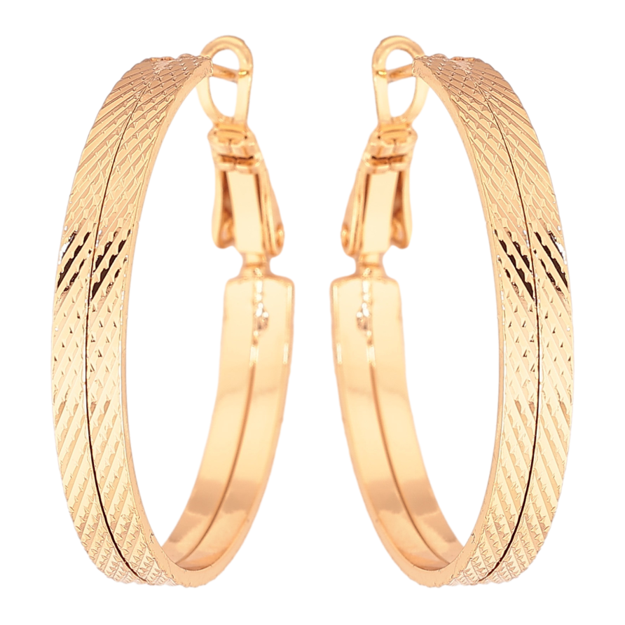 Серьги Xuping цвет Позолота 18K кольца (конго) "Декоративный узор" ø 3см фото №1