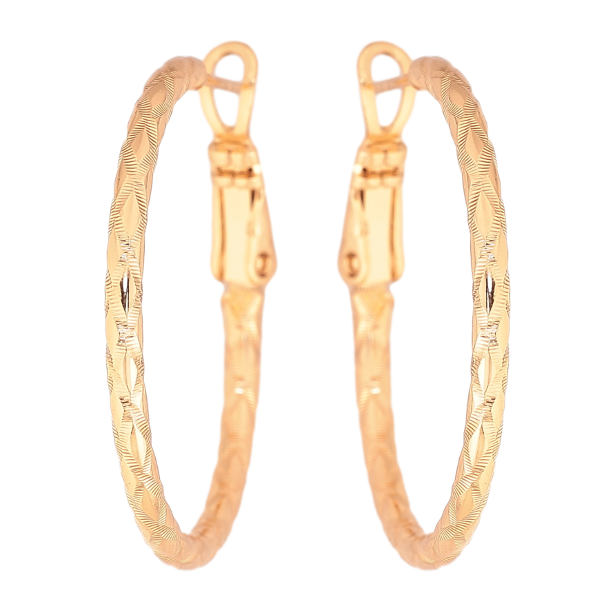 Сережки Xuping колір Позолота 18K кільця (конго) "Декоративний візерунок" ø 3см фото №1