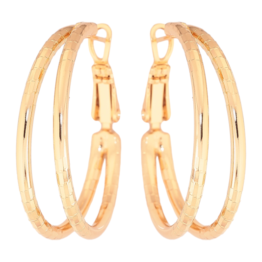 Сережки Xuping колір Позолота 18K кільця (конго) "Подвійні з візерунком" ø 3см фото №1