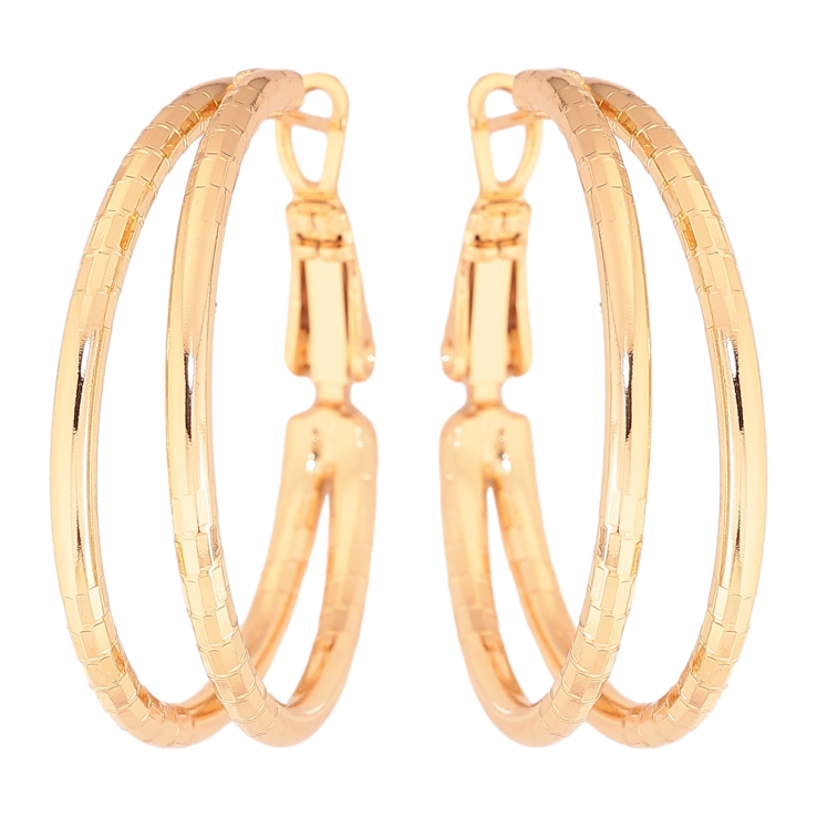 Серьги Xuping цвет Позолота 18K кольца (конго) "Двойные с узором" ø 3см фото №11