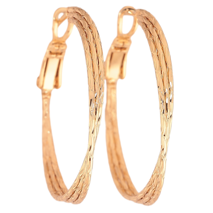 Сережки Xuping колір Позолота 18K кільця (конго) "Декоративний візерунок" ø 3см фото №1