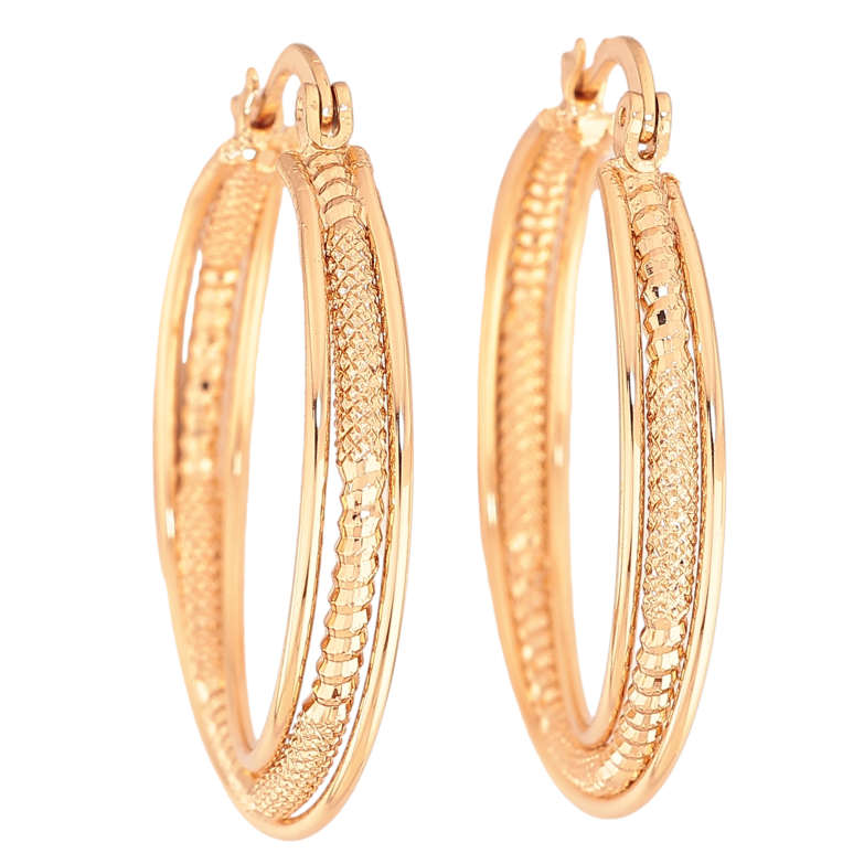 Сережки Xuping колір Позолота 18K кільця (конго) "Декоративний візерунок" ø 3см фото №1