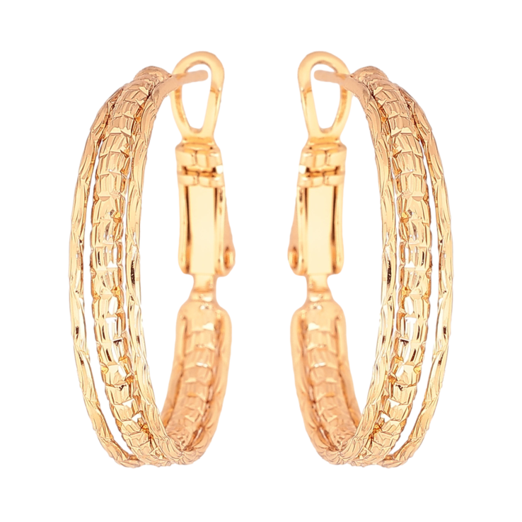 Сережки Xuping колір Позолота 18K кільця (конго) "Декоративний візерунок" ø 2.5см фото №2