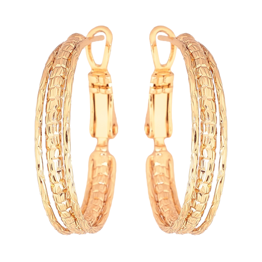 Сережки Xuping колір Позолота 18K кільця (конго) "Декоративний візерунок" ø 2.5см фото №1 Сережки Xuping колір Позолота 18K кільця (конго) "Декоративний візерунок" ø 2.5см фото №1