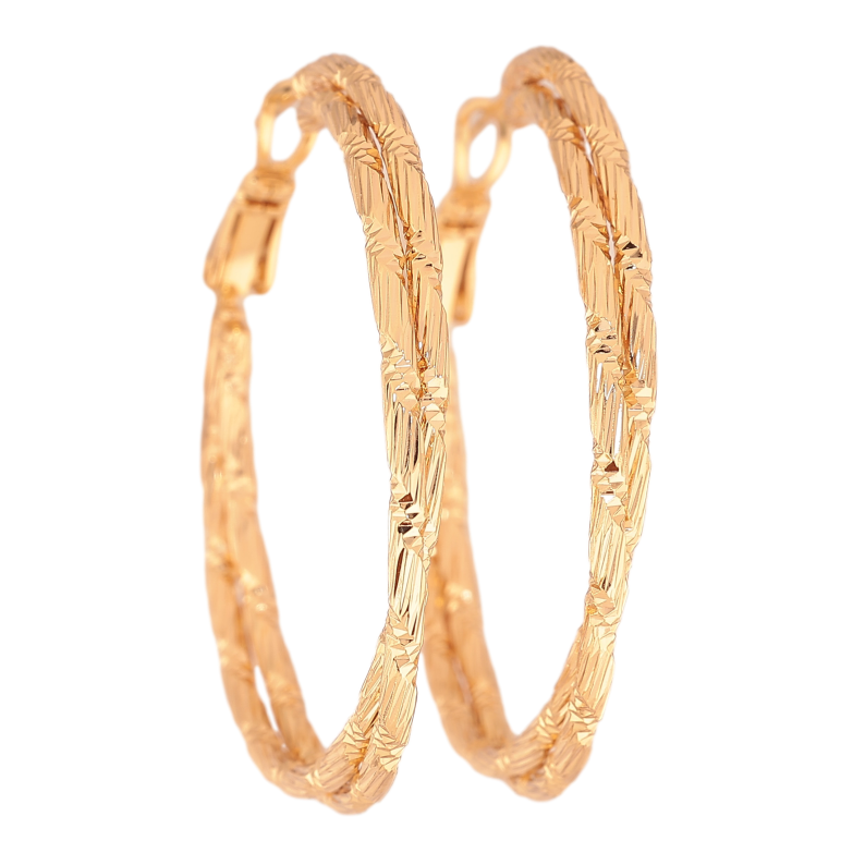 Сережки Xuping колір Позолота 18K кільця (конго) "Декоративний візерунок" ø 4см фото №1