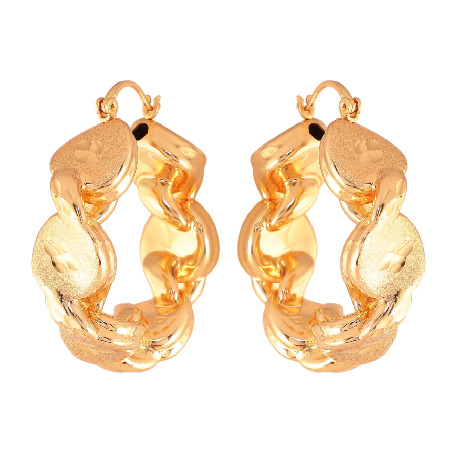 Сережки Xuping колір Позолота 18K кільця (конго) "Декоративний візерунок" ø 3,4см фото №1