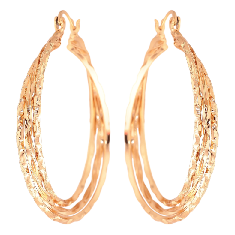 Серьги Xuping цвет Позолота 18K кольца (конго) "Декоративный узор" ø 4.5см фото №3